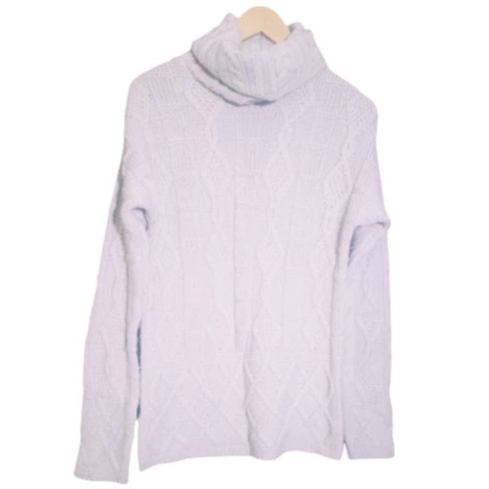 Inis Crafts Womens Merino Wool Lilac Cable Knit Turtleneck Sweater Size Large
